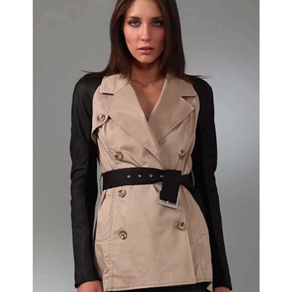 Veda Washington Trench Coat Leather Trim L - Picture 1 of 14
